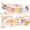Pasimy Boho Classroom Decorations for Teachers Bohemia Welcome Banner and Poster Inspirational Classroom Bulletin Board Wall Decor for Students Kindergarten Primary Elementary Middle School Supplies