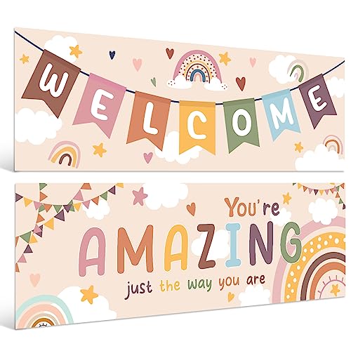 Pasimy Boho Classroom Decorations for Teachers Bohemia Welcome Banner and Poster Inspirational Classroom Bulletin Board Wall Decor for Students Kindergarten Primary Elementary Middle School Supplies