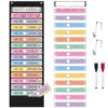 Pasimy Daily Schedule Pocket Chart for Classroom 15+1 Pockets with 31 Double Sided Reusable Cards 2 Magnetic Erasable Pens & Hangers Visual Schedule Chart School Office Home Decor(Black,Composition)