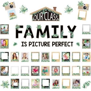 Pasimy Picture Frame Bulletin Board Set for Classroom Decoration Our Class Family is Picture Perfect Photo Frame Cutout for Teachers Back to School Classroom Wall Chalkboard Door Decor(Eucalyptus)