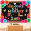 Pasimy Reading Bulletin Board Set Welcome to The Library Classroom Decoration Inspirational Motivational Reading Cutouts with Colorful Paper Fans for Back to School Decor (Library)