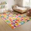 Pastel Multi Color Half Circle Mid Century Retro Rugs 2x3 Washable Geometric Rugs for Bedroom Living Room Playroom Classroom Nursery Non Shedding Carpet Durable Apartment Hallway Entrance Mats