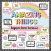 Pastel Rainbow Amazing Things Happen Here Bulletin Board Set Composition Notebook Classroom Decor Motivational Saying Cutouts for Back to School Teacher Supplies Classroom Chalkboard Wall Door Decor