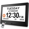 Pastigio 7‘’ Digital Clock, Dementia Clock with Date and Time, 10 Reminders, 6 Alarms, Auto-Dimming, Auto DST, Remote Control, Large Display Alarm Clock for Seniors, Elderly Must Haves Gifts