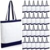 Paterr 24 Pcs Blank Canvas Tote Bags Bulk 15.7 x 14.9 Inches, Medium Lightweight Reusable Grocery Shopping Bag with Handles, for DIY Gift Sublimation Painting Activity, Beige (Blue)