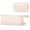 Paterr 2 Pcs PU Leather Hair Tools Travel Bag and Small Makeup Pouch Set Portable Organizer for Curling Iron, Flat Iron, Hair Dryer & Cosmetics Portable Organizer with Handle(Beige)