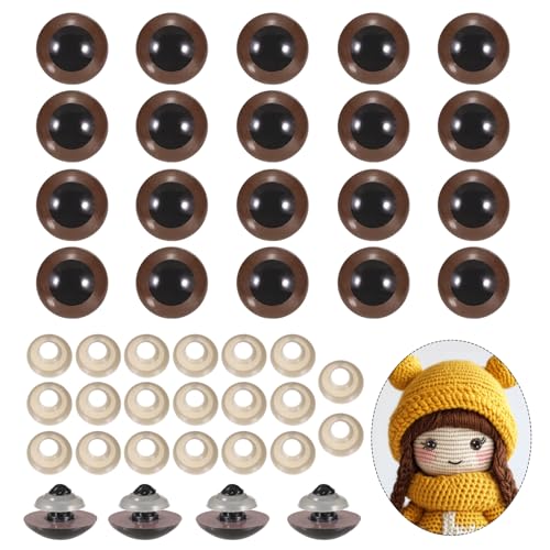 PATIKIL 20mm Safety Eyes, 20Pcs Realistic Doll Crocheting Safety Eyes with Washers for Decor Crochet Accessories Dolls Craft Halloween, Brown