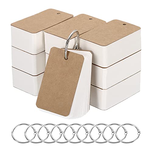 PATIKIL Blank Index Cards with Ring, 1000Pcs Blank Flash Card 2.8x1.6" Study Note Cardstock for Memory Learning Studying Office Supplies, Brown White