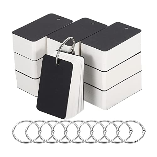 PATIKIL Blank Index Cards with Ring, 1000Pcs Blank Flash Card 2.8x1.6" Study Note Cardstock for Memory Learning Studying Office Supplies, Black White