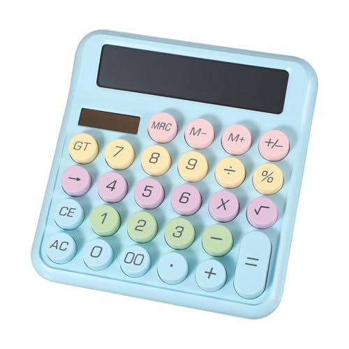 PATIKIL Cute Calculator, Desk Calculator Basic Big Button 12 Digit Large Display Mechanical AAA Battery Solar Power for Office Supplies Girl Female Woman Gift, Light Blue