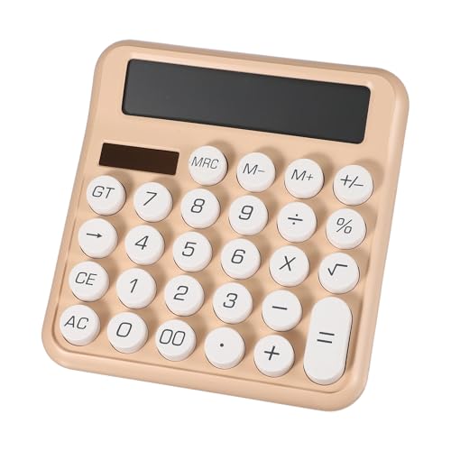 PATIKIL Cute Calculator, Desk Calculator Basic Big Button 12 Digit Large Display Mechanical AAA Battery Solar Power for Office Supplies Girl Female Woman Gift, Beige