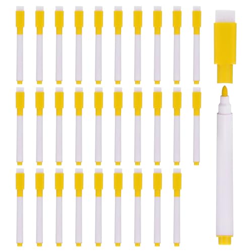 PATIKIL Dry Erase Marker Pens, 60 Pack Yellow Ink Fine Point Low Odor Whiteboard with Eraser Cap for Office Home Classroom, White Pen Rod