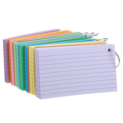 PATKAW 9pcs Ruled Mini Index Card Set with Iron Binder Rings and Holes, Horizontal Note Cards for Note Taking and Frequent Flipping, for Presentations and Project Management Random Color