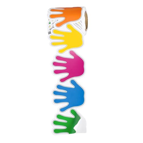PATKAW Bulletin Board Border Sticker Roll Trim Colorful Handprint 32 Feet Self-Adhesive Coated Paper Inspiring Creativity with Easy Application for Classroom Blackboards and Desks