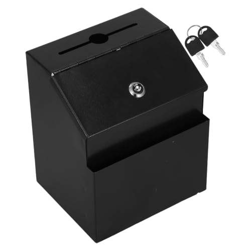 PATKAW Metal Suggestion Box Sleek and Sturdy Design with Lock and Slot, Black Secure Donation and Ballot Box Boosts Participation and Prevents Slips for Classroom and School Use