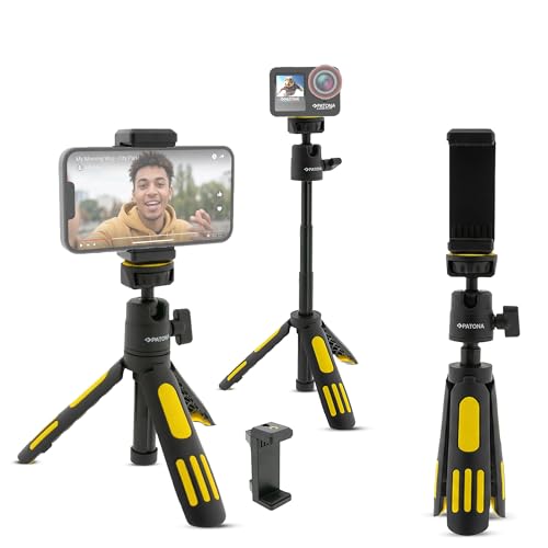 PATONA Extendable Tripod up to 30 cm for Smartphone & Camera | Phone Tripod for iPhone & Android | Compact Travel Stand with Clip | Adjustable Stand for Vlogging & Video Recording | Plastic & Aluminum