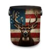 Patriotic Deer Collapsible Laundry Hamper,Rustic American Flag Waterproof Oxford Cloth Clothes Basket with Handles for Bathroom Bedroom Nursery Dorm Room,16" x 20"
