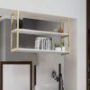 PAUANI Hanging Solid Wood Wall Shelves - Ceiling Shelf - Wall Mounted Iron Art Plant Stand - 2 Storey Kitchen/Bar/Dining Room Storage Rack - Hanging Space Saving Display Stand