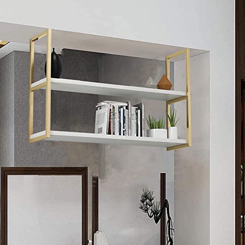 PAUANI Hanging Solid Wood Wall Shelves - Ceiling Shelf - Wall Mounted Iron Art Plant Stand - 2 Storey Kitchen/Bar/Dining Room Storage Rack - Hanging Space Saving Display Stand