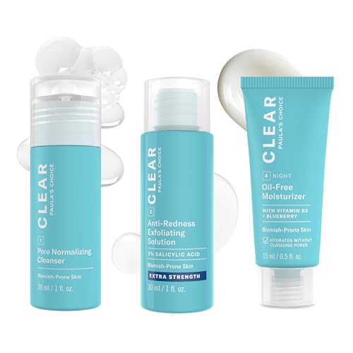 Paula's Choice CLEAR 3-Piece Acne Kit, Includes Cleanser, 2% Salicylic Acid Exfoliant & Moisturizer, Prevents & Treats Mild to Severe Acne & Breakouts, Extra Strength, Fragrance Free, Travel Size
