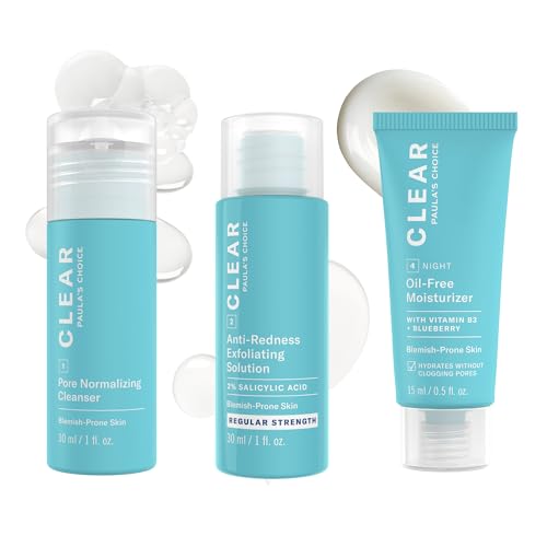 Paula's Choice CLEAR 3-Piece Acne Kit, Includes Cleanser, 2% Salicylic Acid Exfoliant & Moisturizer, Prevents & Treats Mild to Severe Acne & Breakouts, Regular Strength, Fragrance Free, Travel Size