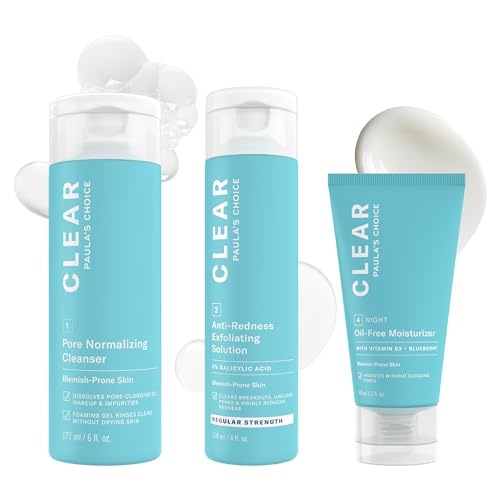 Paula's Choice CLEAR 3-Piece Acne Kit, Includes Cleanser, 2% Salicylic Acid Exfoliant & Moisturizer, Prevents & Treats Mild to Severe Acne & Breakouts, Regular Strength, Fragrance Free, Full Size