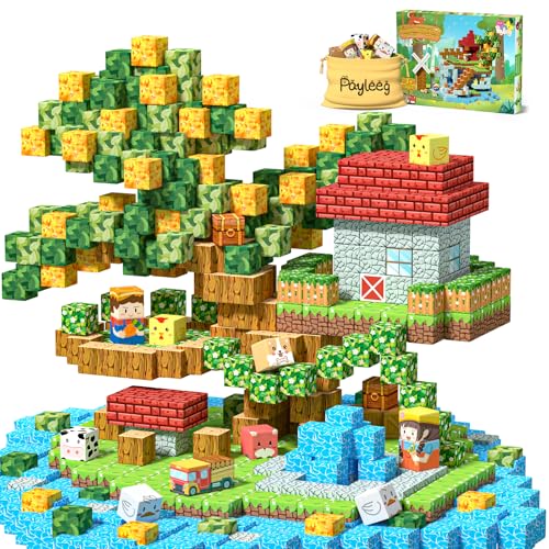 Payleeg Magnetic Blocks, Forest Animals Magnet World Set, Magnetic Building Cubes for Boys Girls Age 4-8, 5-7, 8-12, STEM Montessori Sensory Toys for 3+ Toddlers, Travel Outdoor Toy Gifts for Kids