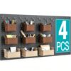 PBHEPJ 4 Pcs Metal Pegboard Panels, Black Peg Board with 9 Pcs Baskets and Hooks, Heavy Duty Peg Board Wall Organizer for Walls Home, Garage Tool Storage, Office Organization