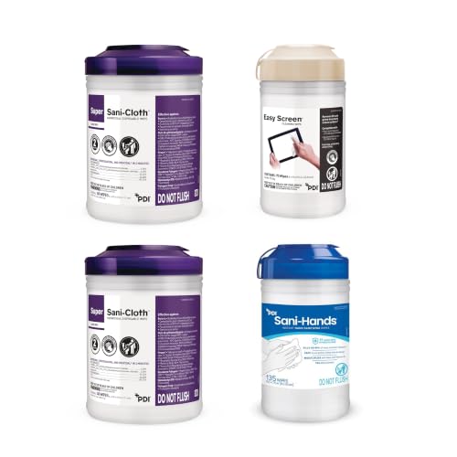PDI Clinical Essentials Kit | Includes 2 Super Sani-Cloth Large Canisters + Easy Screen Cleaning Wipes + Sani-Hands Sanitizing Wipes | Surface Disinfection, Electronic Cleaning & Hand Hygiene