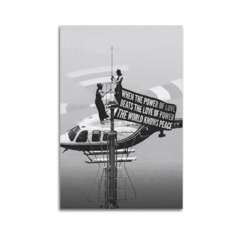 Peace Quote Wall Art, Black White Helicopter Print, Motivational Sky Banner Decor, Industrial Urban Monochrome Poster Canvas Painting Print Wall Art Modern Living Room Kitchen Posters Bedroom Room Un