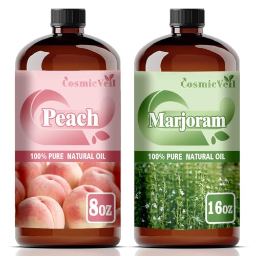 Peach Essential Oil 8 Fl Oz (240Ml) and Marjoram Essential Oil 16 Fl Oz (480Ml) Fragrance Oil for Aroma Diffuser,Humidifier,Home Fragrance,Spa,Cleaning,Body Care,Massage,Yoga,DIY Candle