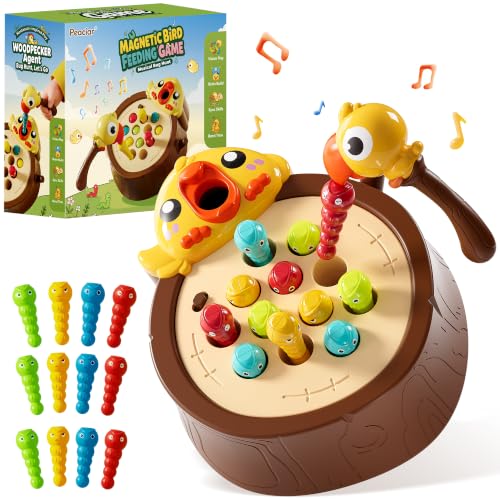 Peaciar Magnetic Bird Feeding Game - Woodpecker Worm Toy, Montessori Bug Hunt Toys for Kids Ages 3-5, Fine Motor Skills and Sensory Toddler Toys, Educational Learning Gift for Boys and Girls