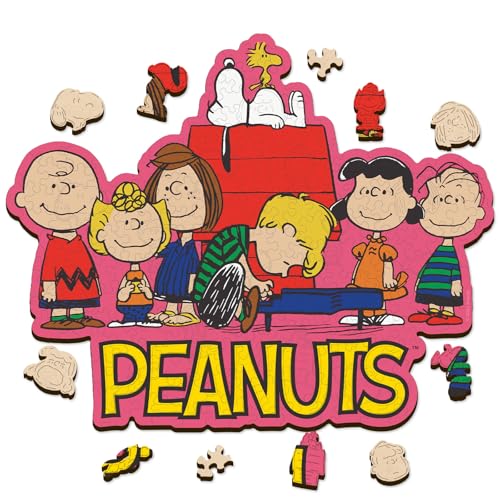 Peanuts Snoopy Puzzles for Adults – Charlie Brown Wooden Jigsaw Puzzles, 200 Pieces Unique Shaped Wooden Puzzle, Family Game, 5MM Thick, Officially Licensed Merchandise – Friends, 13.1" x 10.6"