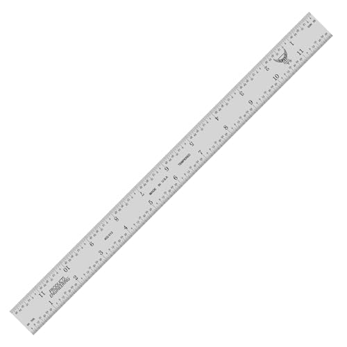 PEC Tools 12" Rigid Metal Ruler, Made from Premium Stainless Steel, 4R Graduation (1/8", 1/16", 1/32", 1/64"), Fully Hardened and Tempered Machinst Rule, Made in USA