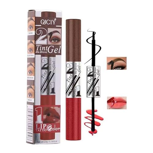Peel Off Eyebrow Tint Gel & Lip Gloss 2 in1, Waterproof Long-Lasting Transfer-Proof Brow Tattoo Tint, Lasts Up To 3 Days, Peel Off Lip Liner Stain Non-stick Cup for Women, Saves Time(Light Brown)
