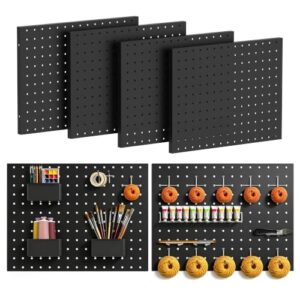 Pegboard 4 Pcs Metal Wall Control Peg Board Panels Kit Black