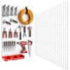 Peg Board, 6PCS Metal Pegboard, Heavy Duty pegboard Wall Organizer with Frame. White pegboard for Walls, Garage, Workbench, Craft Room Tool Organization, Metal peg Board Panels 12in*12in