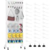 Pegboard Display Stand with Wheels, 24" x 70" Peg Board Stand, White