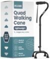 PELEGON Quad Cane Lightweight (300 lb) - Adjustable Walking Cane with A Large 4 Pronged Base for Extra Balance & Stability, Walking Canes for Seniors, Walking Cane for Men & Women (Black)