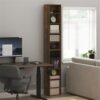 Pemberly Row 10-Tier Bookshelf, 79 in Tall, Composite Wood, Amber Pine Finish, Slim Vertical Storage Tower, Open Shelves for Books, Paperbacks, Small Decor, Living Room or Home Office Display