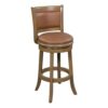 Pemberly Row 26 Inch Swivel Counter Height Chair, Solid Rubberwood Frame, Caramel Brown Faux Leather, Foam Cushioned Seat, Distressed Sandrift Brown Finish, Flared Design Legs, Kitchen Island or