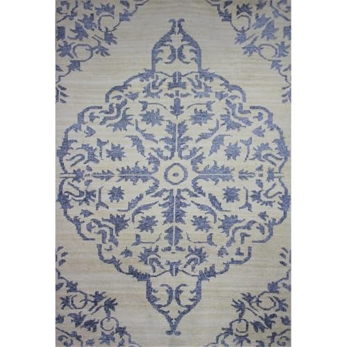 Pemberly Row 2x3 Hand-Knotted New Zealand Wool Area Rug, Beige with Light Blue/Gray Pattern, Plant-Based Hand-Dyed Pigments, Durable Soft Accent Rug for Entryways, Bedsides or Small Spaces