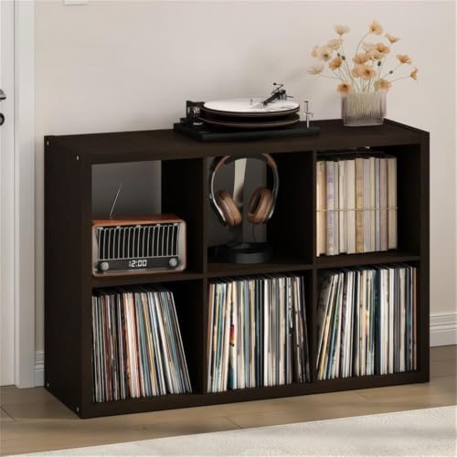 Pemberly Row 6-Cube Media Storage Organizer, Dark Oak Finish, 14.57 x 30 x 43.78 in, Engineered Wood, Open Shelves, Durable Design for Vinyl Records, Books, Living Room or Home Office Storage