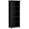 Pemberly Row 70" H Solid Wood Transitional 5 Shelf Bookcase, Black Finish, Crown Molding, Adjustable Shelves for Living Room, Home Office, or Bedroom Storage and Display