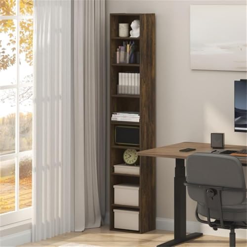 Pemberly Row 8 Tier Bookshelf, Amber Pine Finish, 71 in Tall, Engineered Wood, Slim Open Shelves for Books, Decor, and Small Items, Compact Vertical Storage for Living Room or Home Office