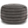 Pemberly Row Boho Round Pouf Ottoman, Gray Velvet Fabric, 20 x 20 x 14 in, Polystyrene Filling, Stitching Detail, Lightweight Seating or Accent for Living Room or Bedroom Decor