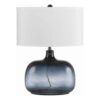 Pemberly Row Glass Table Lamp, 150W Bubble Design, Blue and White Finish, Fabric Drum Shade, 3-Way Switch, 6 ft Cord, Coastal Nautical Style, Bedroom Living Room Office Lighting