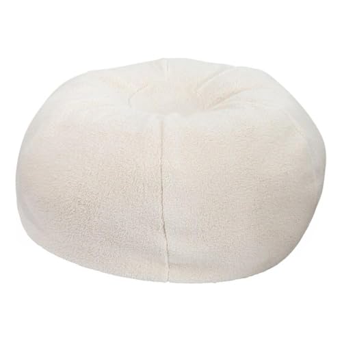 Pemberly Row Large Faux Sherpa Bean Bag Chair, 42"x42"x19", Refillable Polystyrene Beads, Machine Washable Cover, Lightweight Oversized Natural Chair for Kids, Teens, College Students, Portable