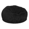 Pemberly Row Oversized Black Furry Bean Bag Chair, 42"x42"x19", Cotton Twill Upholstery, Lightweight Portable Design, Refillable Polystyrene Beads, Machine-Washable Slipcover, All Ages Floor Seating