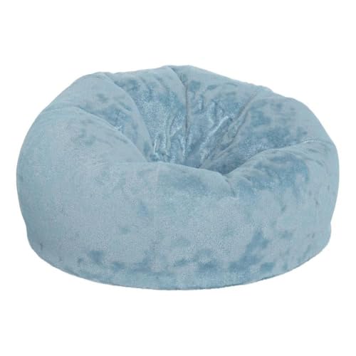 Pemberly Row Oversized Furry Bean Bag Chair, 42"W x 42"D x 19"H, Teal Cotton Twill Upholstery, Refillable Polystyrene Beads, Portable Lightweight Design, Machine Washable Slipcover, Seating for All